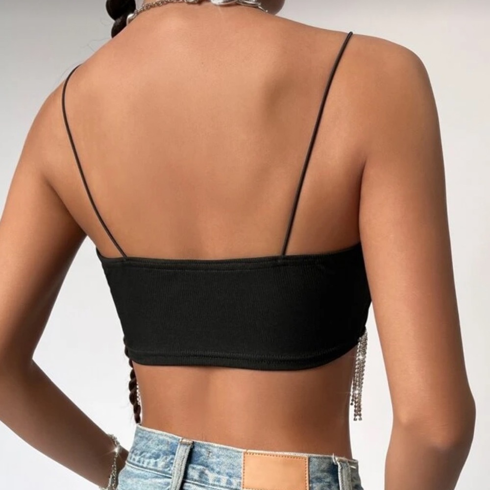 SHEIN Black Rhinestone Fringe Crop Tank - Picture 2 of 5